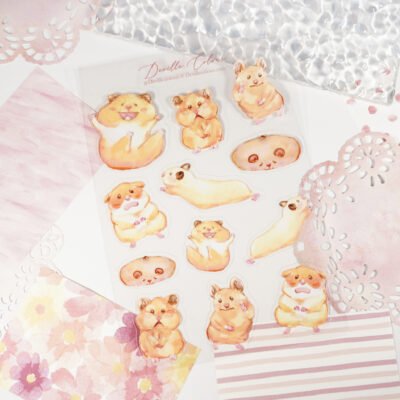 【Cute Hamster】 PET White Ink Sticker Sheet