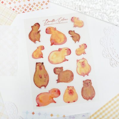 【Burnt Capybara】 PET White Ink Sticker Sheet