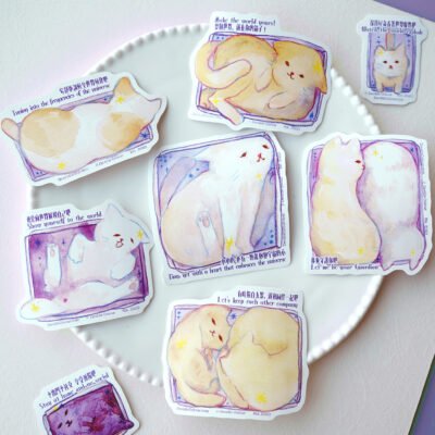 【Cat in the Box】Watercolour Waterproof PVC Vinyl Sticker