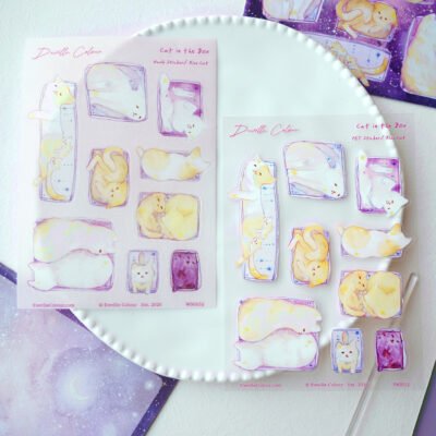 【Cat in the Box】Washi / PET White Ink Sticker Sheet
